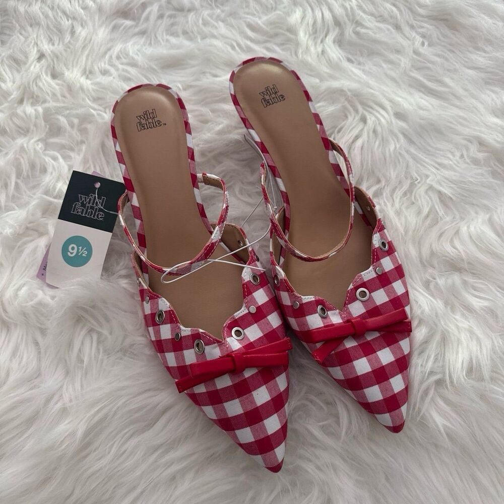 Wild Fable Red Gingham Bow Kitten Heels Size 9.5